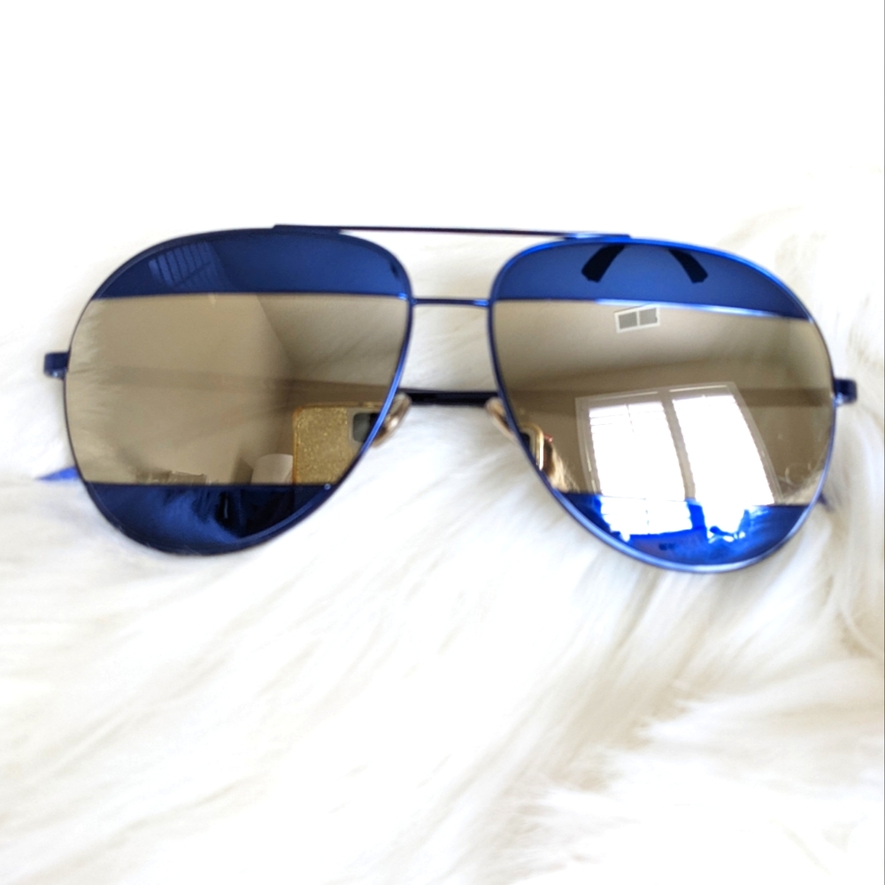 Christian Dior Color Block Aviator Sunglasses Unisex Blue Grey Mirror Lens - Picture 9 of 17